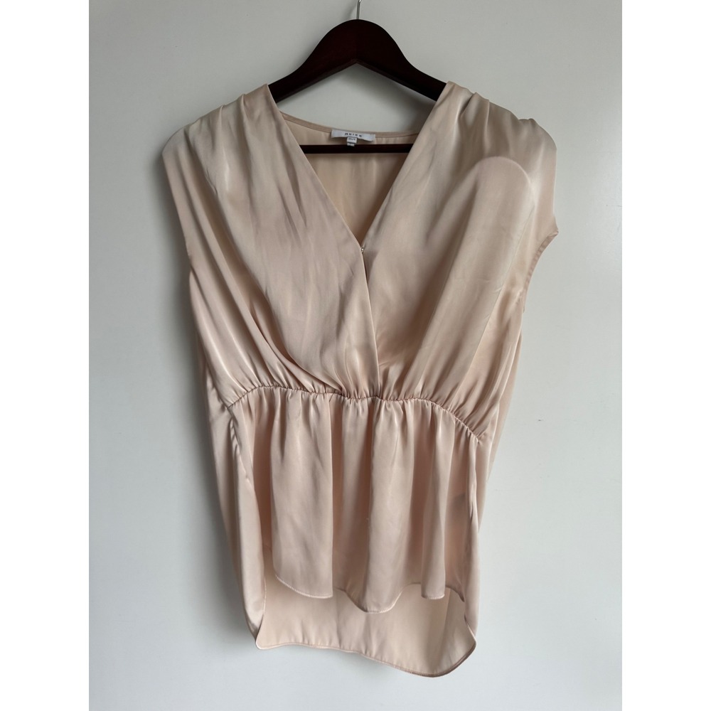 Reiss Sofia Satin Wrap Top Champagne Pink Peplum Blouse Elegant Size 0 offiecore